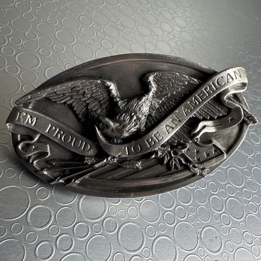 Vintage 1983 Bergamot Brass Works Eagle Belt Buckle Proud To Be An American N146